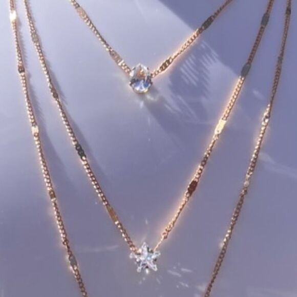 Jewelry set necklace and stud earrings layered rhinestones gold tone - Picture 5 of 9